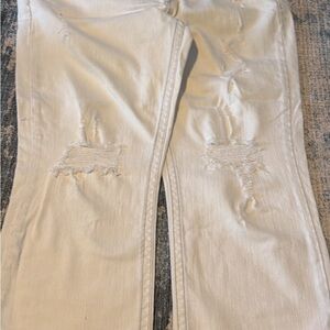 Express Cream Distressed Ankle Jeans